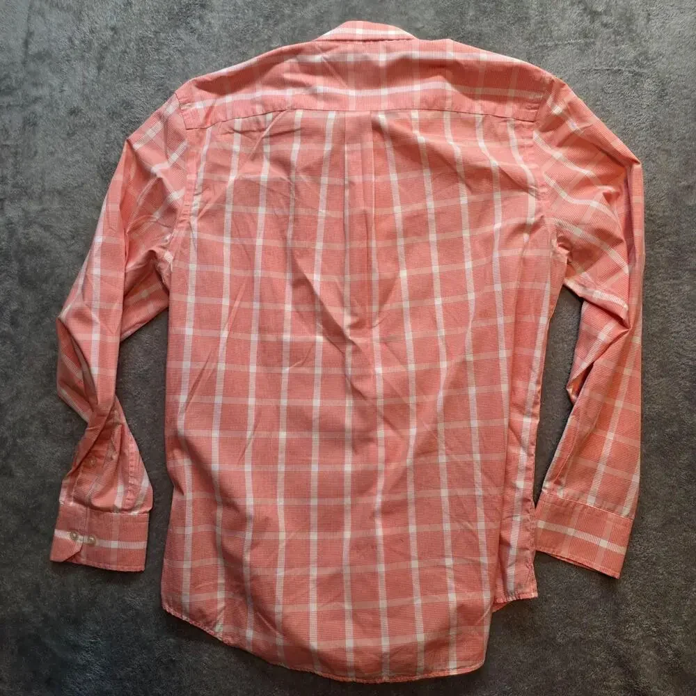 Banana Republic Dress Shirt Mens 16.5 34/35 Pink Plaid Non Iron Slim Fit Cotton